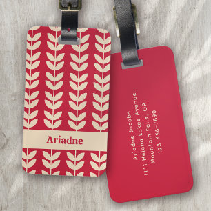 Berry Retro Vibe Leaf Muster Monogram Gepäckanhänger