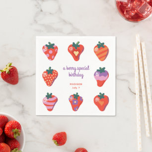 Berry Special Strawberry Birthday - White Serviette