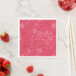 Berry Strawberry Cherry White Hand drawn Modern. Serviette