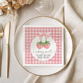 Berry süße Erdbeere Rosa Gingham-Baby-Party Serviette