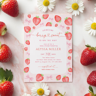 Berry süße Erdbeeren-Rosa-Schleife Baby Shower Einladung