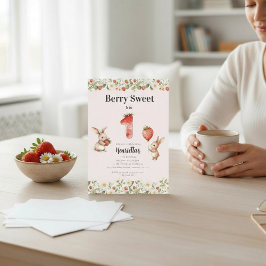 Berry süße florale Häschen-Erdbeere-Erstgeburtstag Einladung