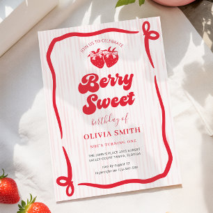 Berry süße Geburtstags-Pink-Bow-Coquette-Erdbeere Einladung