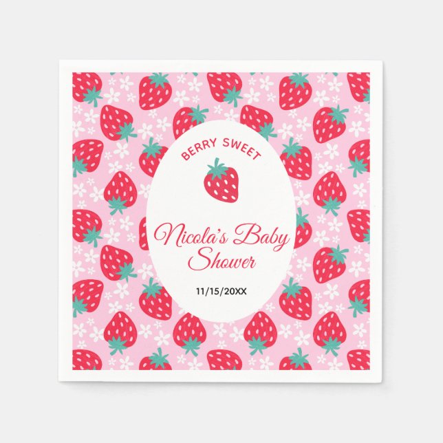 Berry süße pinke Erdbeerbaby-Party Serviette (Vorderseite)