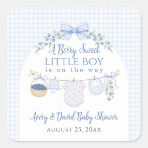 Berry süßer Junge Blaubeer-Baby-Party Quadratischer Aufkleber