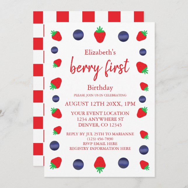 Berry Sweet 1. Geburtstag Einladung (Vorne/Hinten)