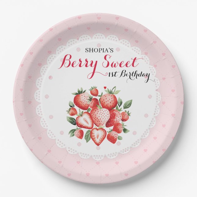 Berry Sweet 1. Geburtstag Pappteller (Vorderseite)