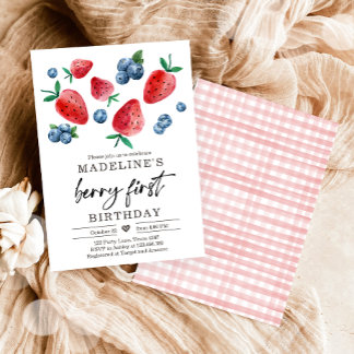 Berry Sweet 1. Geburtstag Strawberry Blueberry Einladung