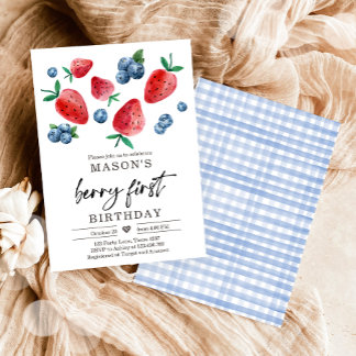 Berry Sweet 1. Geburtstag Strawberry Blueberry Inv Einladung