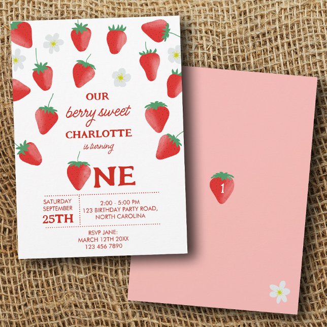 Berry Sweet 1. Geburtstag Strawberry Turning One Einladung (Berry Sweet 1st Birthday Strawberry Turning One Invitation)