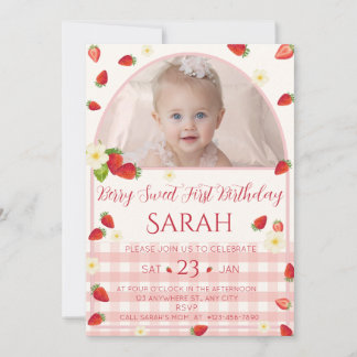 Berry Sweet 1st Birthday Invitation Photo