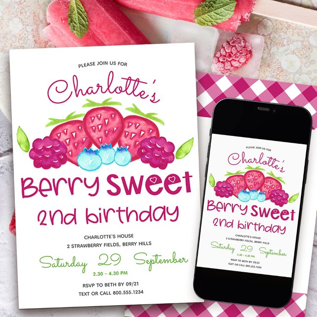 Berry Sweet 2. Geburtstag Einladung (Berry Sweet 2nd Birthday Invitation)