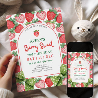 Berry Sweet 2. Geburtstag Erdbeereinladung Einladung