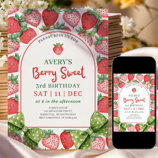 Berry Sweet 3. Geburtstag Erdbeereinladung Einladung