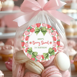 Berry Sweet 3. Geburtstag Erdbeerparty Runder Aufkleber