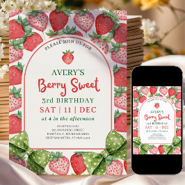 Berry Sweet 3rd Birthday Strawberry Invitation Einladung