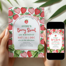 Berry Sweet 4. Geburtstag Erdbeereinladung