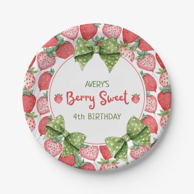 Berry Sweet 4th Birthday Strawberry Party  Pappteller (Vorderseite)