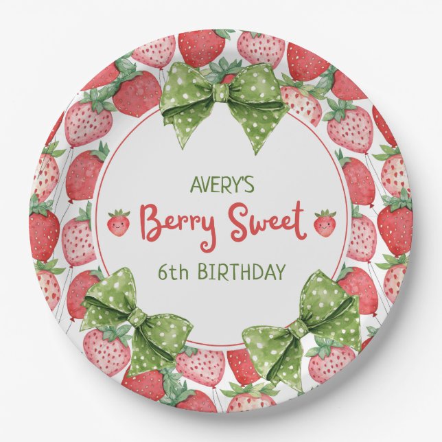 Berry Sweet 6th Birthday Strawberry Party  Pappteller (Vorderseite)