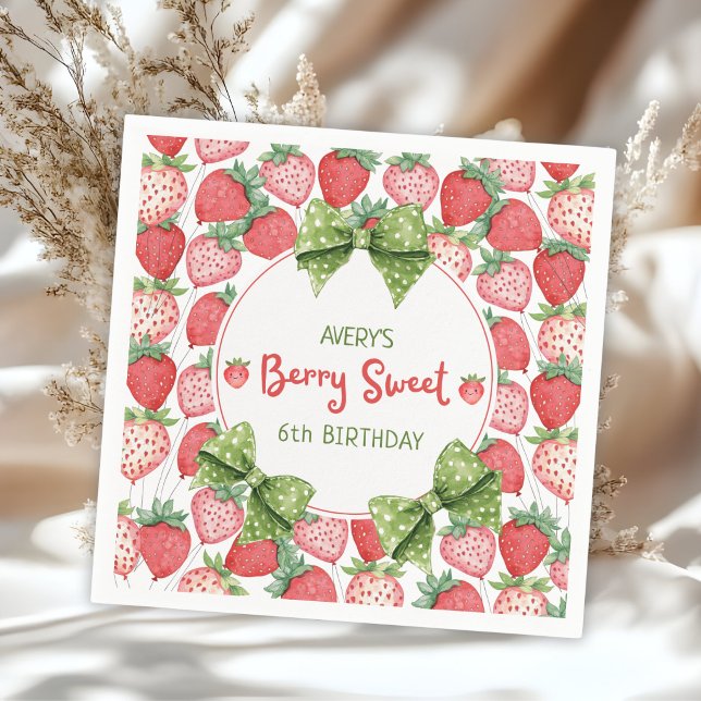 Berry Sweet 6th Birthday Strawberry Party  Serviette (Von Creator hochgeladen)