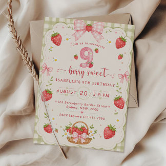 Berry Sweet 9. Geburtstag Erdbeere Einladung