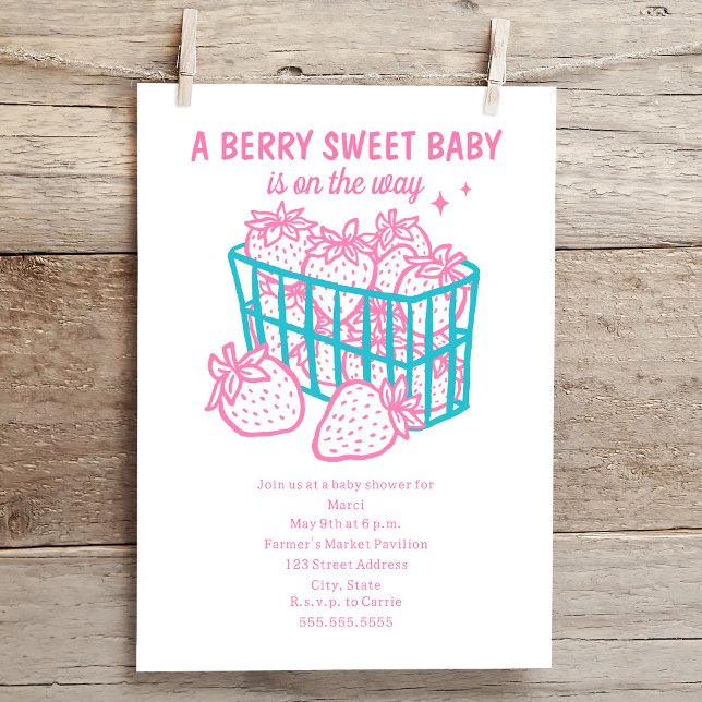 Berry Sweet Baby Doodle Pink Strawberry Girl Einladung (Von Creator hochgeladen)