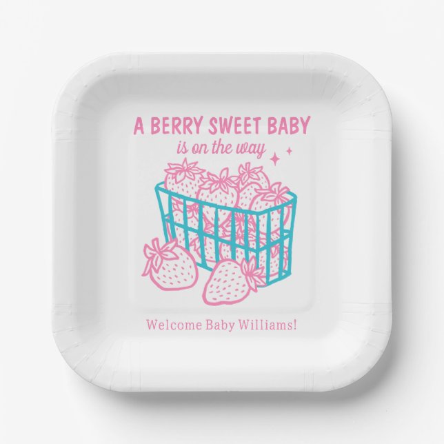 Berry Sweet Baby Doodle Pink Strawberry Girl Pappteller (Vorderseite)