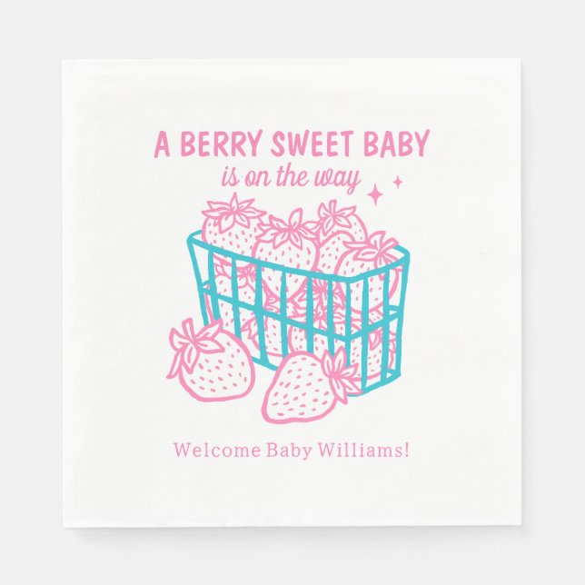 Berry Sweet Baby Doodle Pink Strawberry Girl Serviette (Vorderseite)