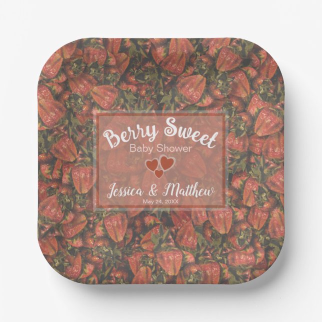Berry Sweet Baby Dusche Teller - Erdbeeren (Vorderseite)