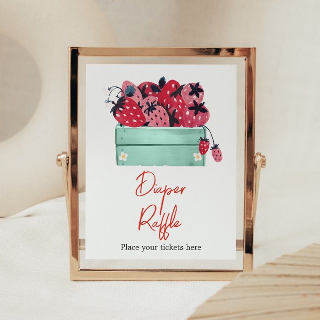Berry Sweet Baby Duwer Windelwanne Poster (Strawberry Baby Shower Diaper Raffle Sign)