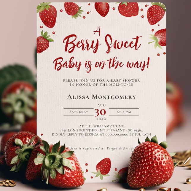 Berry Sweet Baby ist auf dem Weg Strawberry Dusche Einladung (Von Creator hochgeladen)