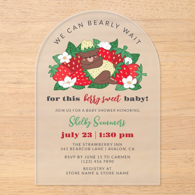 Berry Sweet Baby Neutral Strawberry Baby Shower Acryleinladungen (Vorderseite)