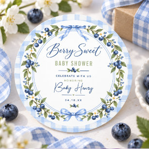 Berry Sweet Baby-Party Blau kariert Blaubeere Runder Aufkleber