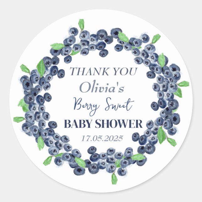 Berry Sweet Baby Shower Blueberry Baby Boy Runder Aufkleber (Vorderseite)