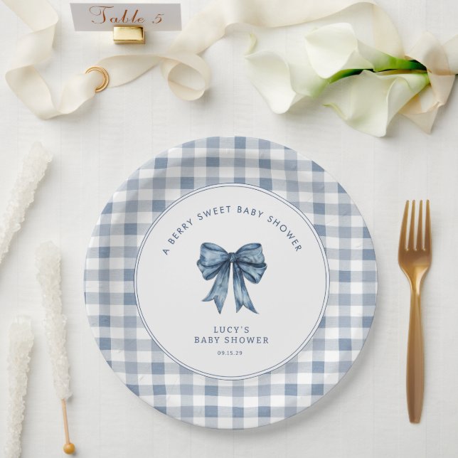 Berry Sweet Baby Shower Blueberry Bow Pappteller (Hochzeit)