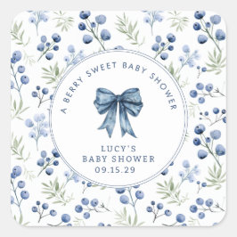 Berry Sweet Baby Shower Blueberry Bow Quadratischer Aufkleber