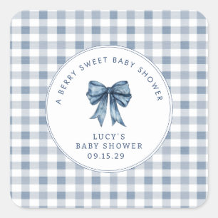 Berry Sweet Baby Shower Blueberry Bow Quadratischer Aufkleber