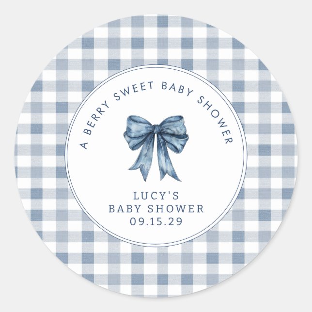Berry Sweet Baby Shower Blueberry Bow Runder Aufkleber (Vorderseite)