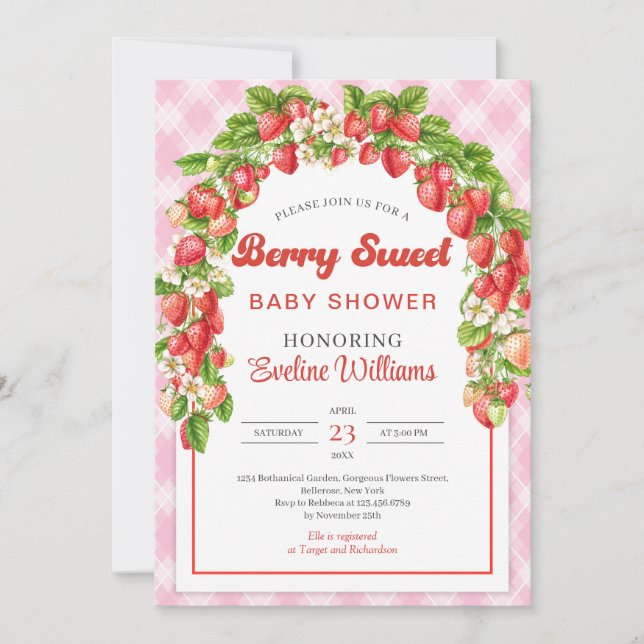 Berry Sweet Baby Shower | Boho Pink Strawberry Einladung (Vorderseite)