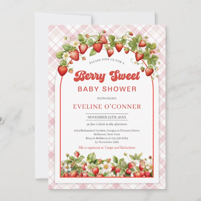 Berry Sweet Baby Shower | Boho Pink Strawberry Einladung (Vorderseite)