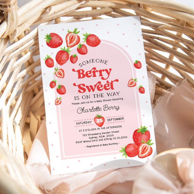 Berry Sweet Baby Shower | Boho Pink Strawberry Einladung (Von Creator hochgeladen)