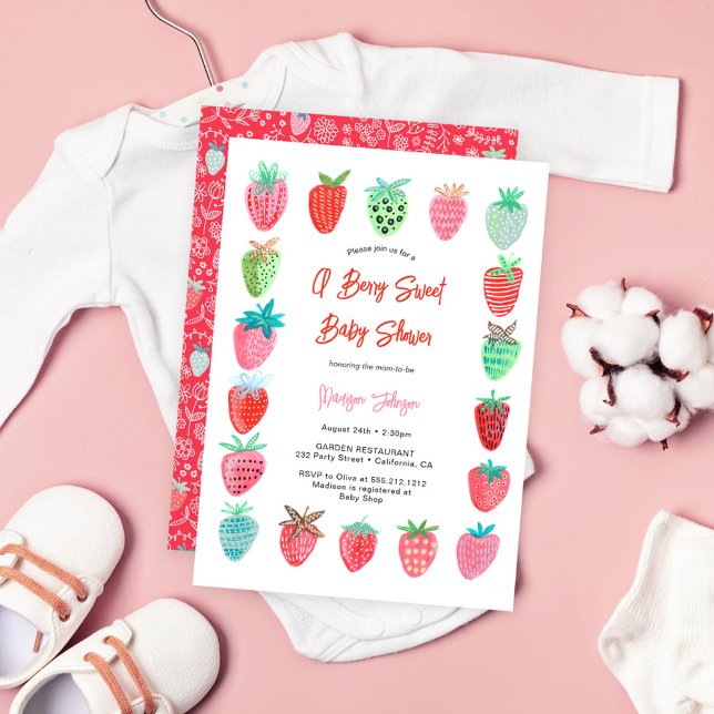 Berry Sweet Baby Shower Einladung Strawberry (Berry Sweet Baby Shower Invitation Strawberry)