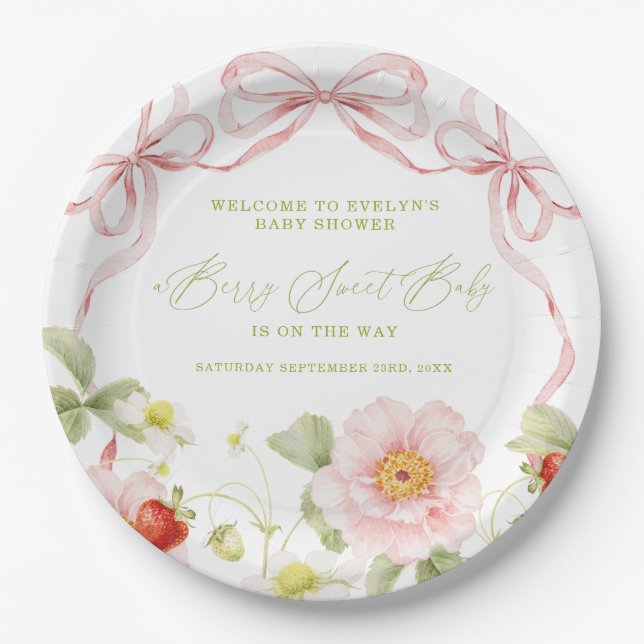 Berry Sweet Baby Shower Gingham Pappteller (Vorderseite)