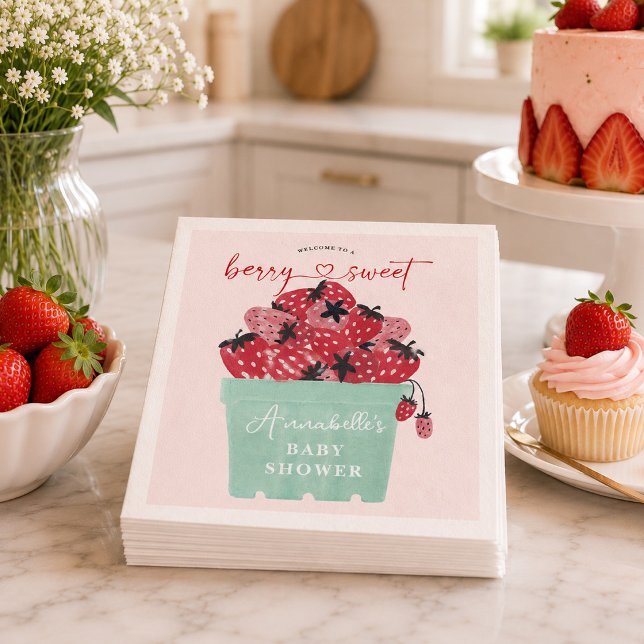 Berry Sweet Baby Shower Napkins Strawberry Serviette (Von Creator hochgeladen)