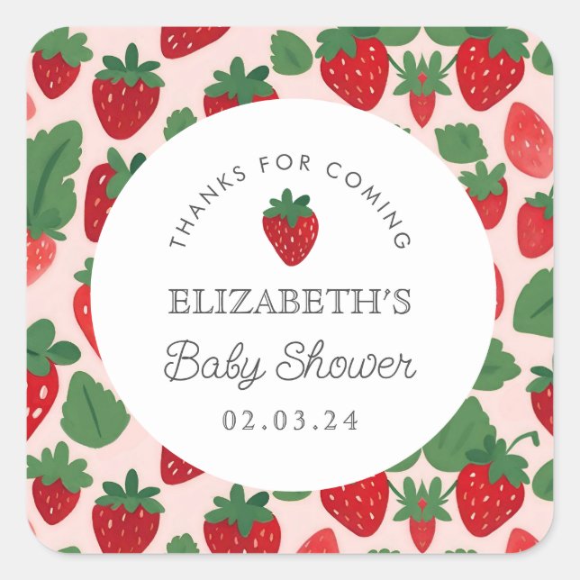 Berry Sweet Baby Shower Picnic Quadratischer Aufkleber (Vorderseite)