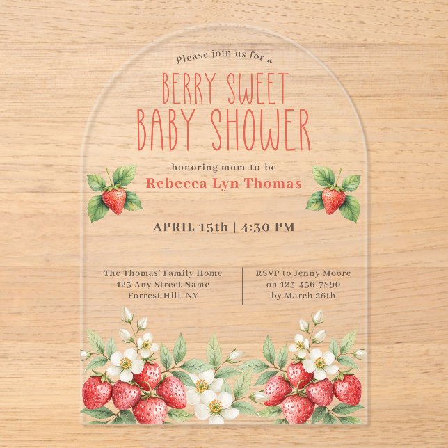 Berry Sweet Baby Shower Strawberries Acryleinladungen (Vorderseite)