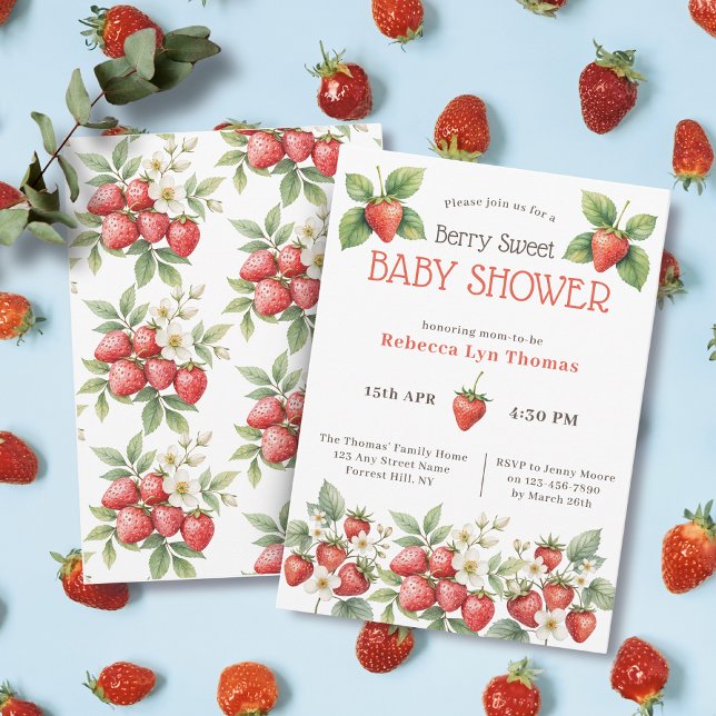 Berry Sweet Baby Shower Strawberries Einladung (Von Creator hochgeladen)