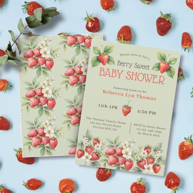 Berry Sweet Baby Shower Strawberries Einladung (Von Creator hochgeladen)