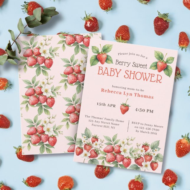 Berry Sweet Baby Shower Strawberries Einladung (Von Creator hochgeladen)