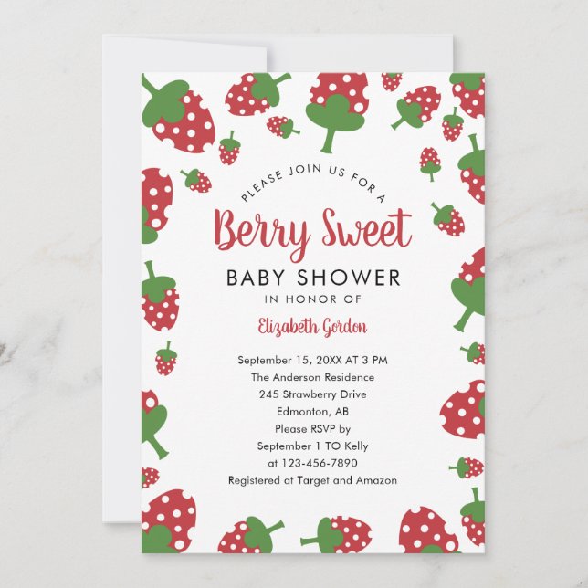 Berry Sweet Baby Shower Strawberry Cute Modern Einladung (Vorderseite)